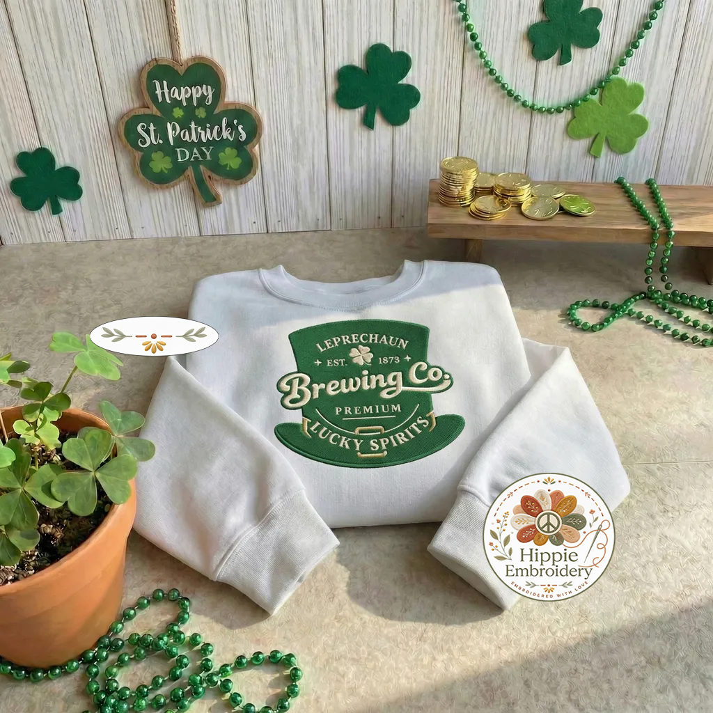 Leprechaun Brewery Embroidered Sweatshirt, Irish Beer Top