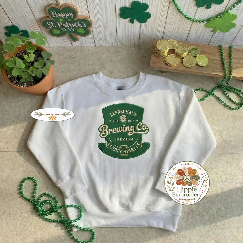 Leprechaun Brewery Embroidered Sweatshirt, Irish Beer Top