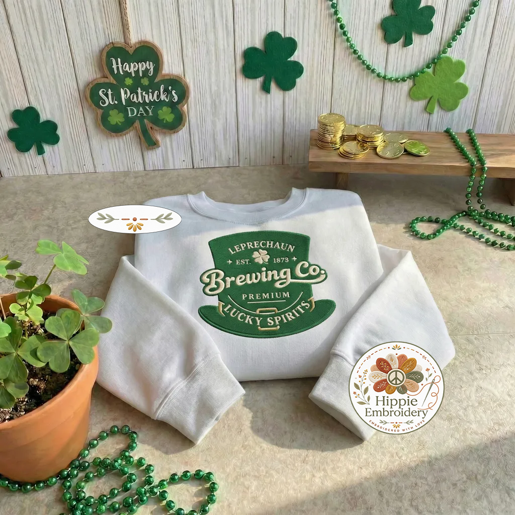 Leprechaun Brewery Embroidered Sweatshirt, Irish Beer Top