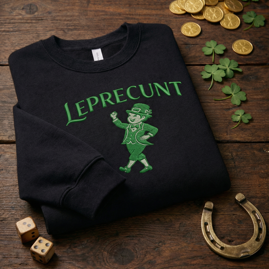 Leprecunt Embroidered Sweatshirt, Funny St Patricks Top