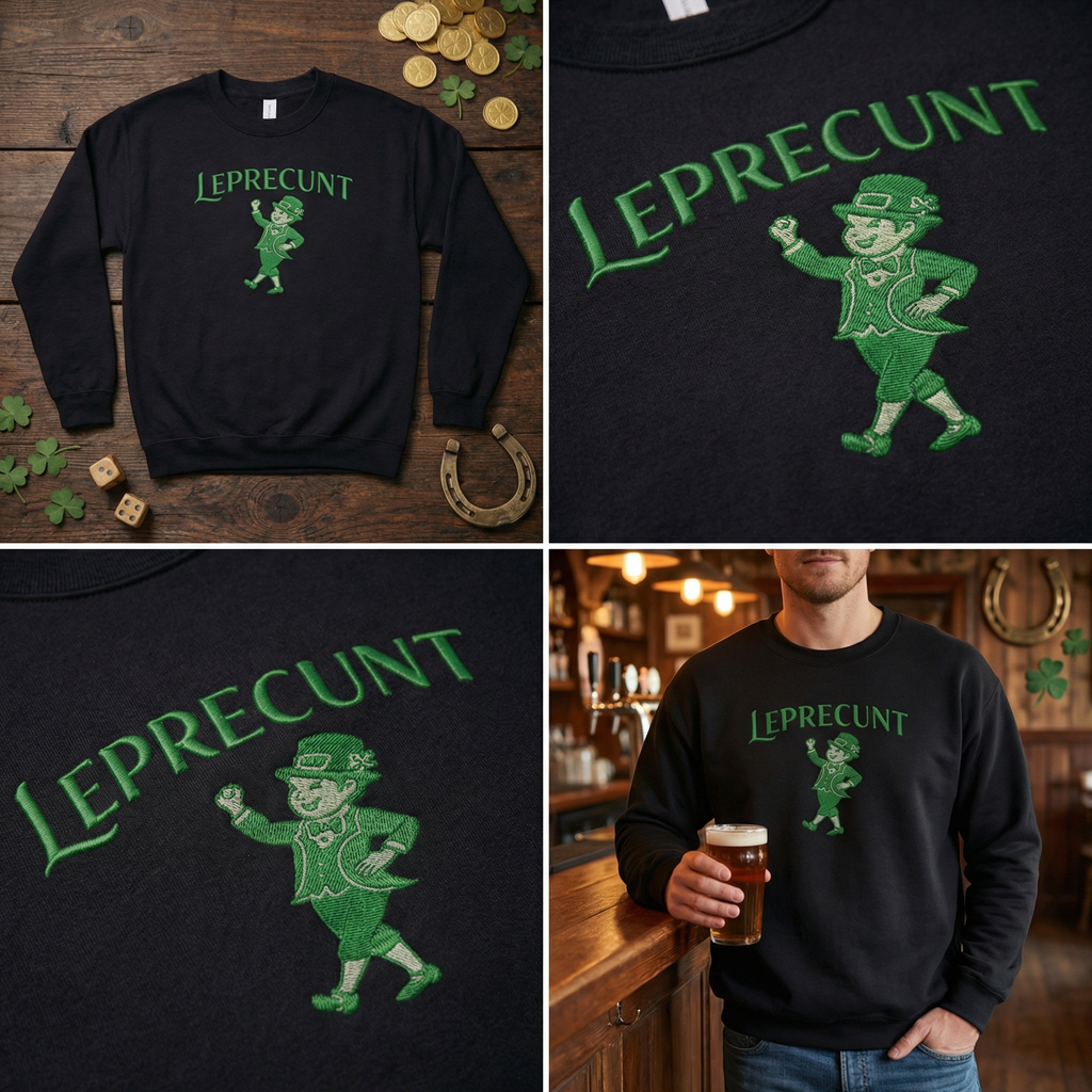 Leprecunt Embroidered Sweatshirt, Funny St Patricks Top