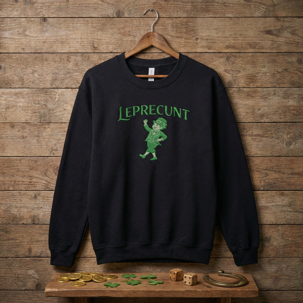 Leprecunt Embroidered Sweatshirt, Funny St Patricks Top