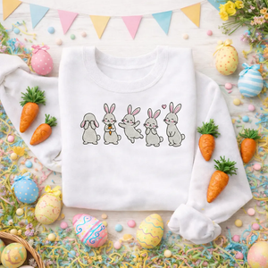 Little Bunnies Embroidered Sweatshirt, Easter Rabbit Top