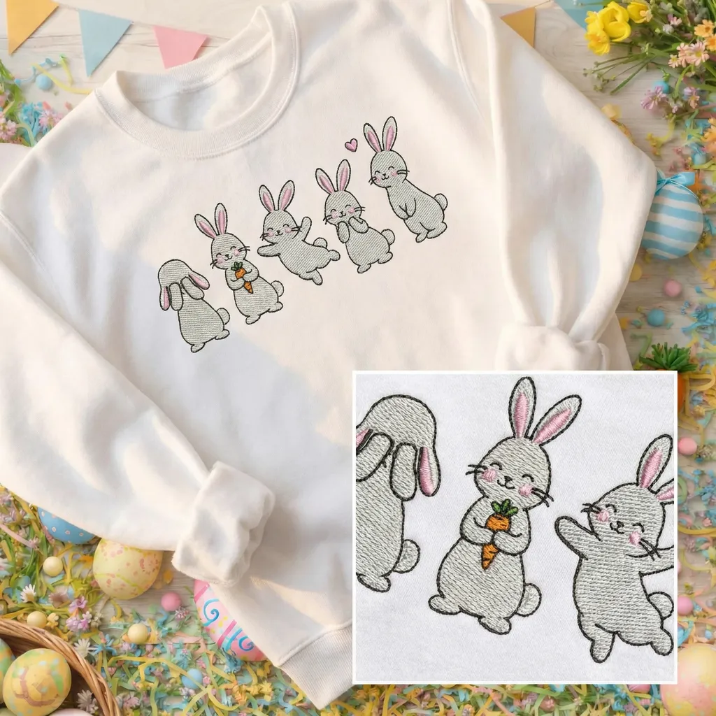 Little Bunnies Embroidered Sweatshirt, Easter Rabbit Top
