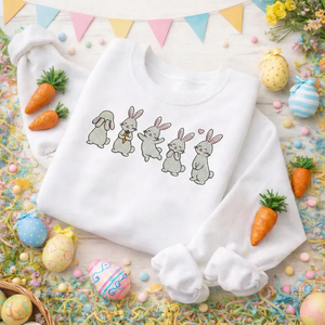 Little Bunnies Embroidered Sweatshirt, Easter Rabbit Top