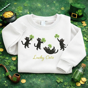 Lucky Cats Embroidered Sweatshirt, Irish Cat Lover Top