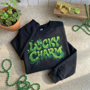 Lucky Charm Embroidered Sweatshirt, Trendy Shamrock Top