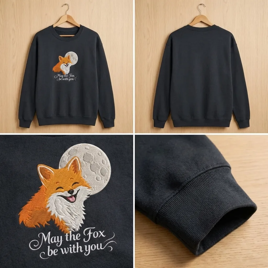May The Fox Be With You Embroidered Shirt, Funny Fox Pun Crew