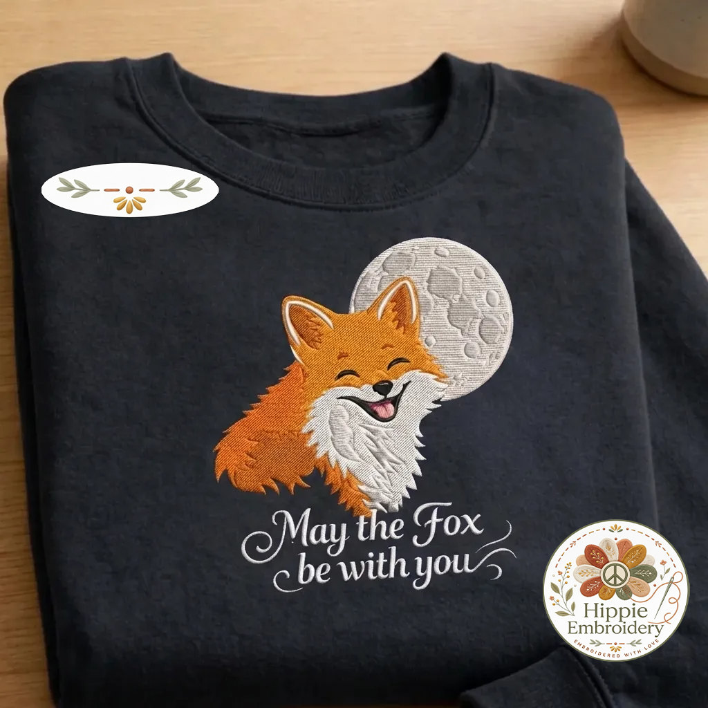 May The Fox Be With You Embroidered Shirt, Funny Fox Pun Crew
