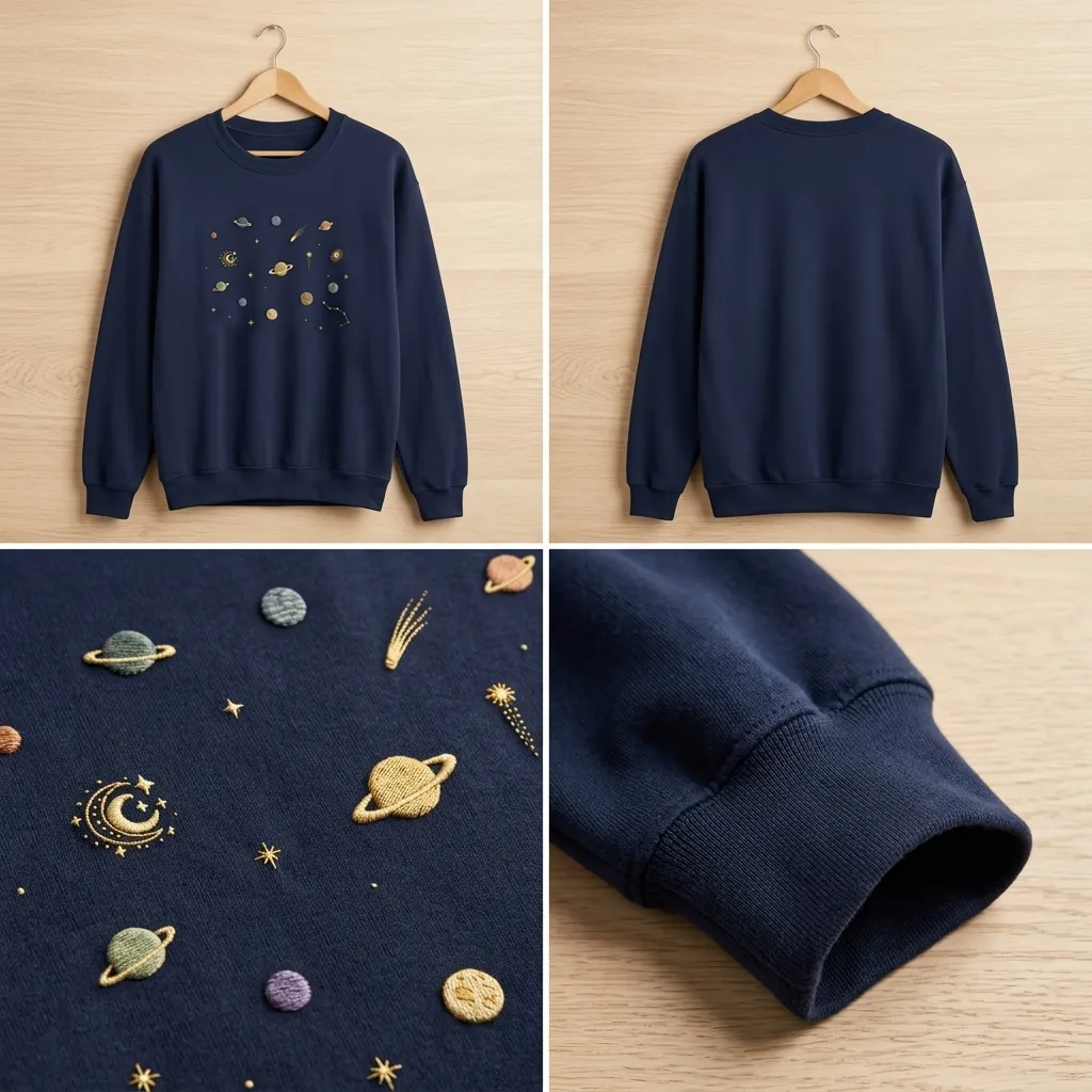 Minimalist Solar System Planets Embroidered Sweatshirt, Space Crew