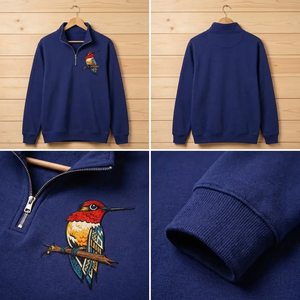 Navajo Bird Embroidered Quarter Zip Sweatshirt, Southwestern Top