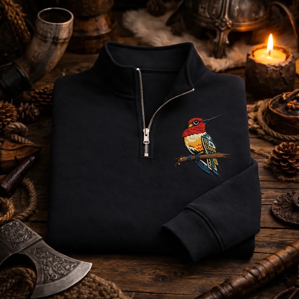Navajo Bird Embroidered Quarter Zip Sweatshirt, Southwestern Top