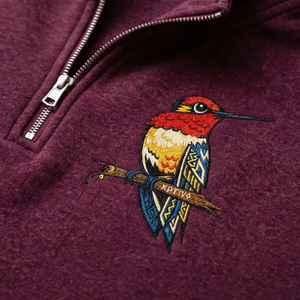 Navajo Bird Embroidered Quarter Zip Sweatshirt, Southwestern Top