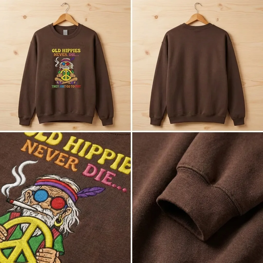 Old Hippies Never Die Sweatshirt, Retro 60s 70s Peace Sign Shirt