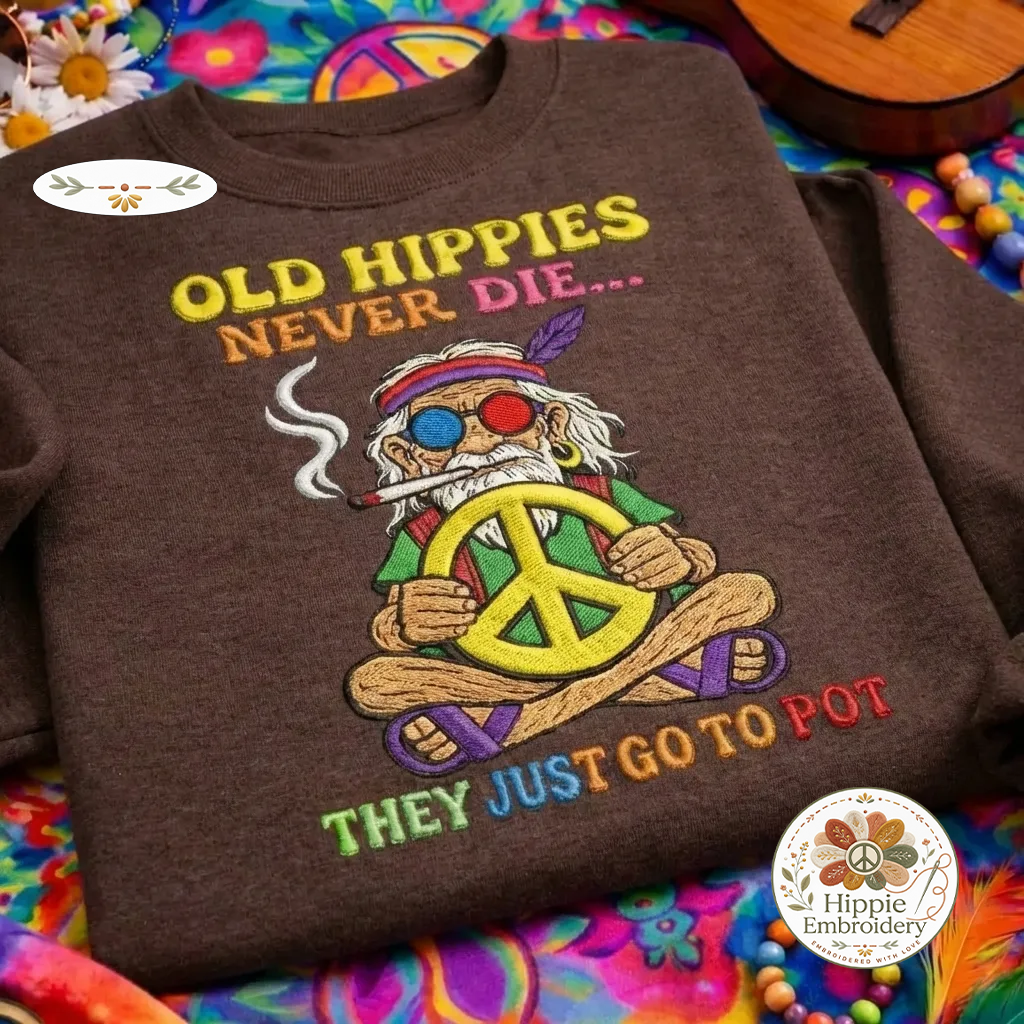 Old Hippies Never Die Sweatshirt, Retro 60s 70s Peace Sign Shirt