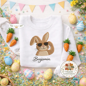 Personalized Cool Bunny Sunglasses Sweatshirt, Custom Name Top