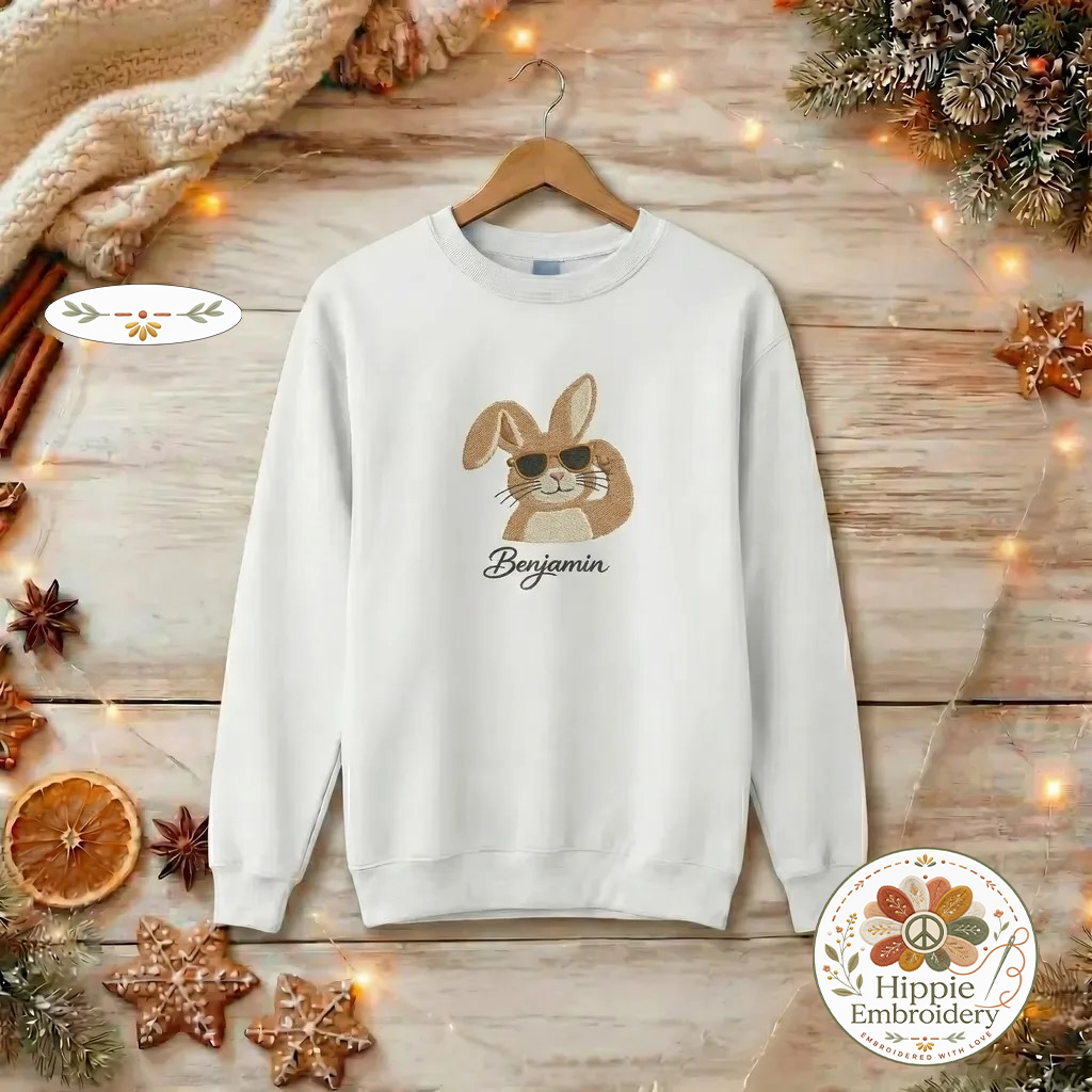 Personalized Cool Bunny Sunglasses Sweatshirt, Custom Name Top