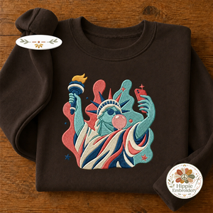 Preppy Statue of Liberty Bubble Gum Embroidered Sweatshirt, USA