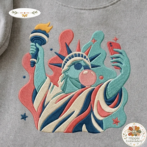 Preppy Statue of Liberty Bubble Gum Embroidered Sweatshirt, USA