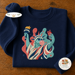 Preppy Statue of Liberty Bubble Gum Embroidered Sweatshirt, USA