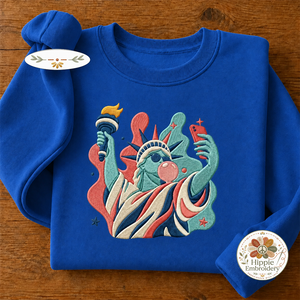 Preppy Statue of Liberty Bubble Gum Embroidered Sweatshirt, USA