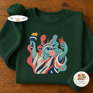 Preppy Statue of Liberty Bubble Gum Embroidered Sweatshirt, USA
