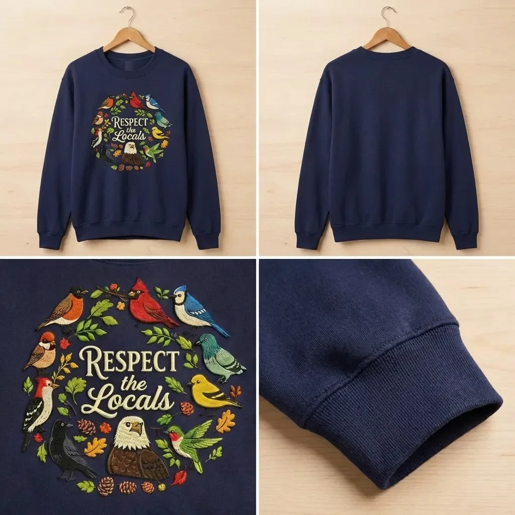 Respect The Locals Embroidered Shirt, Woodland Bird Wildlife Crew