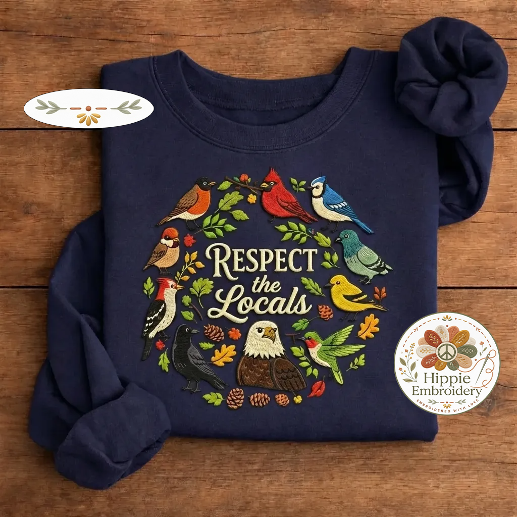 Respect The Locals Embroidered Shirt, Woodland Bird Wildlife Crew