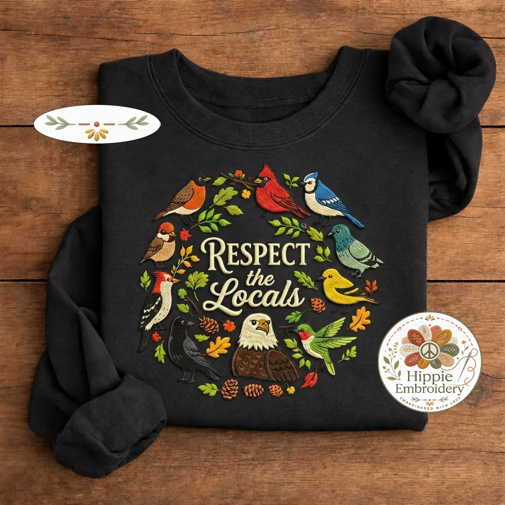 Respect The Locals Embroidered Shirt, Woodland Bird Wildlife Crew