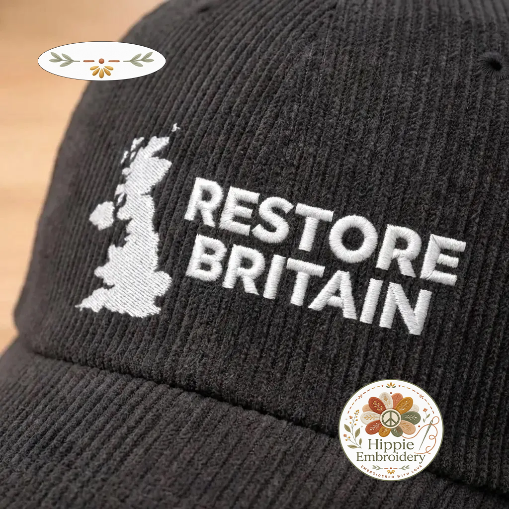 Restore Britain Embroidered Corduroy Hat, Vintage Cap