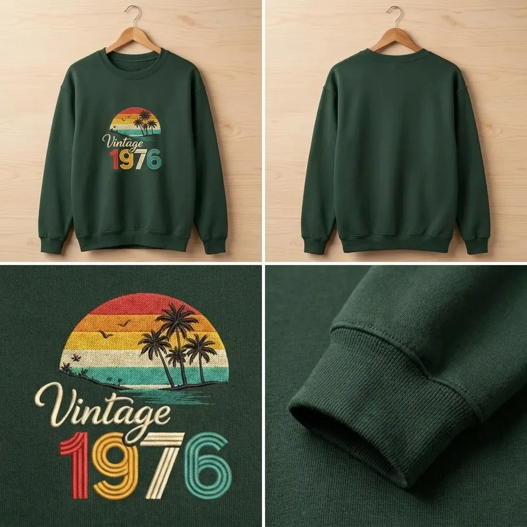 Retro 1976 Sunset Embroidered Sweatshirt, 50th Birthday Gift Crew