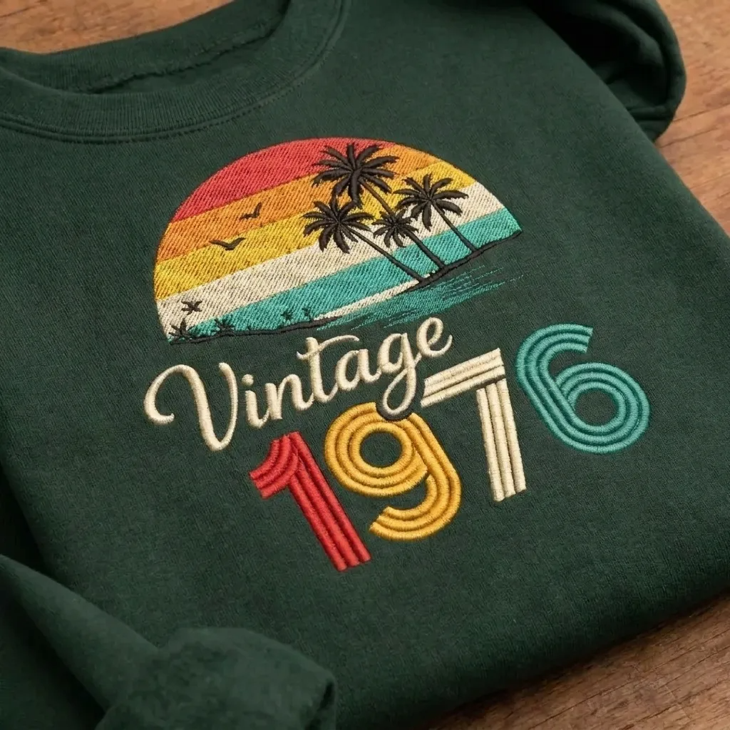 Retro 1976 Sunset Embroidered Sweatshirt, 50th Birthday Gift Crew