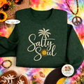 Salty Soul Embroidered Sweatshirt, Beach Palm Tree Pullover
