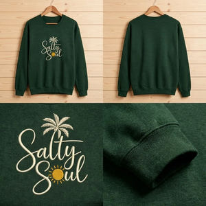 Salty Soul Embroidered Sweatshirt, Beach Palm Tree Pullover