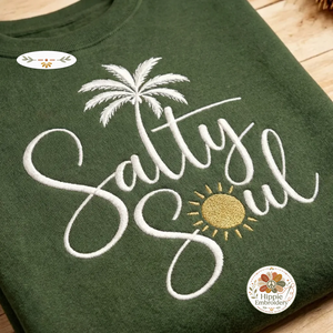 Salty Soul Embroidered Sweatshirt, Beach Palm Tree Pullover