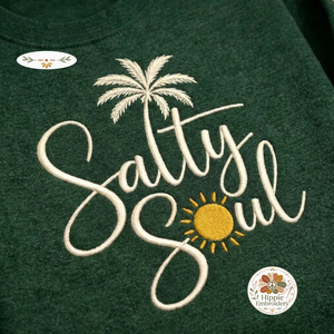 Salty Soul Embroidered Sweatshirt, Beach Palm Tree Pullover