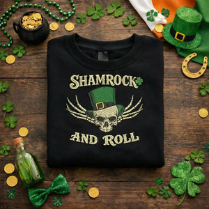 Shamrock And Roll Embroidered Sweatshirt, Lucky Skull Top
