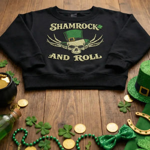 Shamrock And Roll Embroidered Sweatshirt, Lucky Skull Top