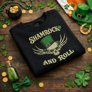 Shamrock And Roll Embroidered Sweatshirt, Lucky Skull Top
