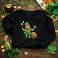 Smoking Leprechaun Embroidered Sweatshirt, Lucky Gold Top