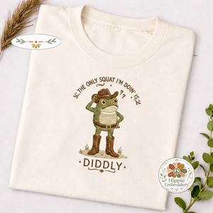The Only Squat I'm Doin' Is Diddly Embroidered Cowboy Frog Crewneck