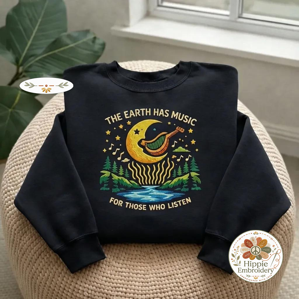 Tiki Surfer Embroidered Sweatshirt, Ukulele Aloha Beach Pullover
