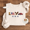 USA Embroidered Icons Sweatshirt, Western America Cowboy Crew