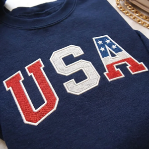 USA Patriotic Embroidered Quarter Zip Sweatshirt, Collegiate Top