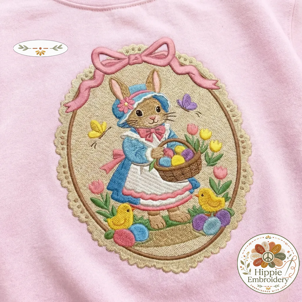 Vintage Easter Bunny Embroidered Sweatshirt, Retro Rabbit Portrait Hoodie, Aesthetic Spring Apparel, Classic Easter Gift, Bunny Lover Top - 0083