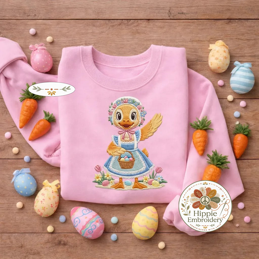 Vintage Easter Duckling Embroidered Sweatshirt, Retro Duck Top