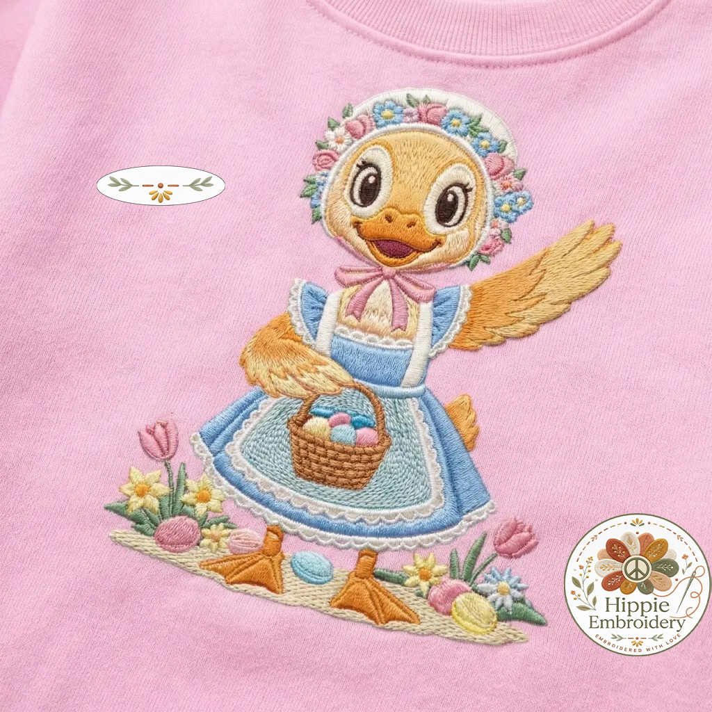 Vintage Easter Duckling Embroidered Sweatshirt, Retro Duck Top
