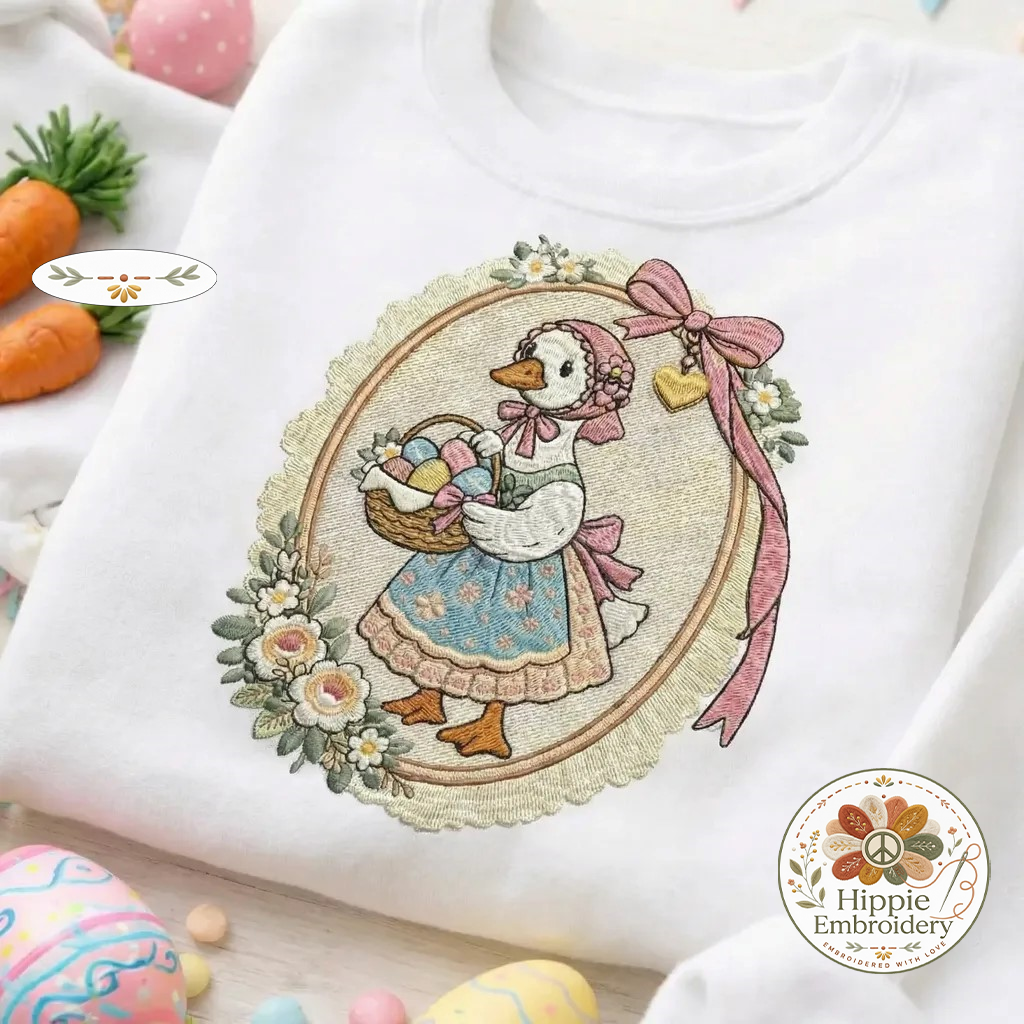 Vintage Easter Goose Embroidered Sweatshirt, Retro Goose Top