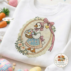 Vintage Easter Goose Embroidered Sweatshirt, Retro Goose Top
