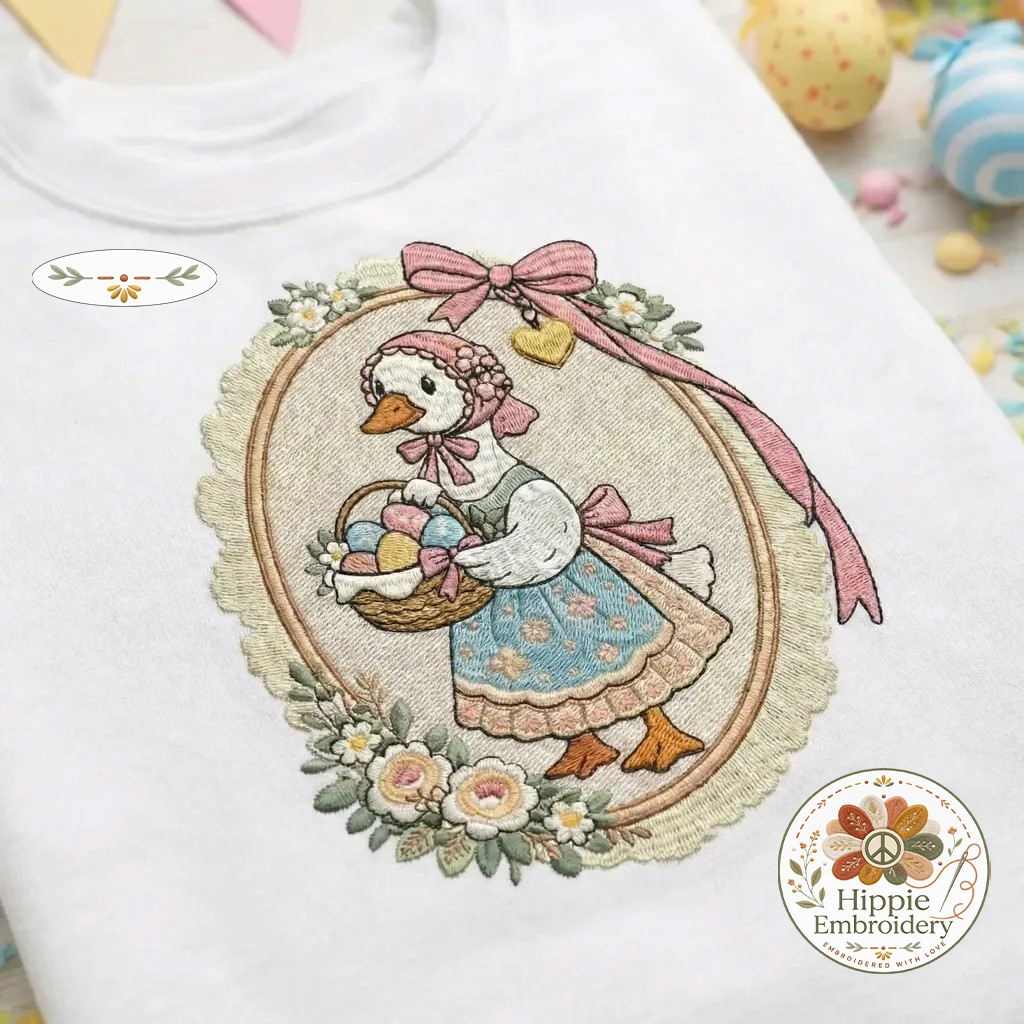 Vintage Easter Goose Embroidered Sweatshirt, Retro Goose Top